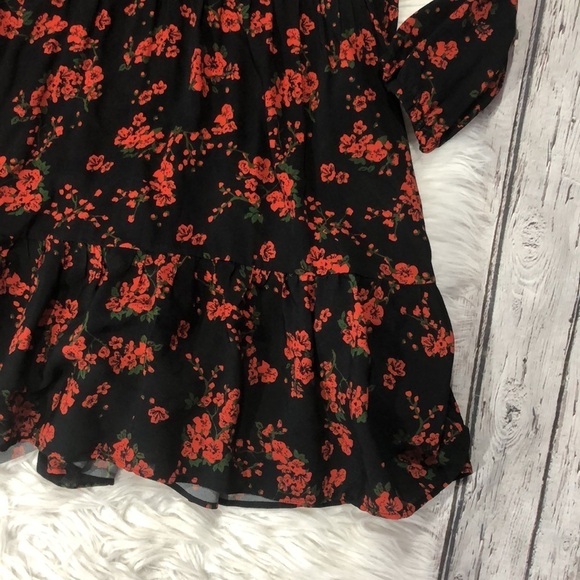 Zara Floral Red Poppy Ruffle Mini Chiffon Dress - Picture 7 of 14